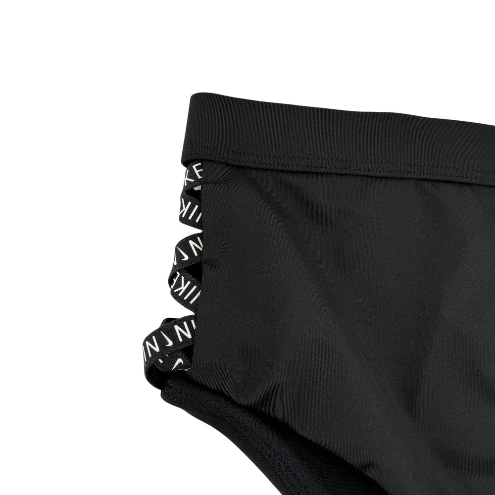 Nike Womens High Waist Lattice Side Swim Bikini Bottoms Black Size Medium NEW